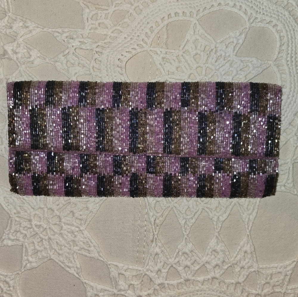 Expressions NYC Purple Fully Beaded Clutch Magnetic Closure No Strap
